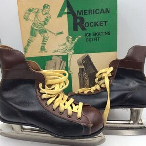 Vintage American Rocket Youth Size 8 1/3 Black Ice Skates Winter Box